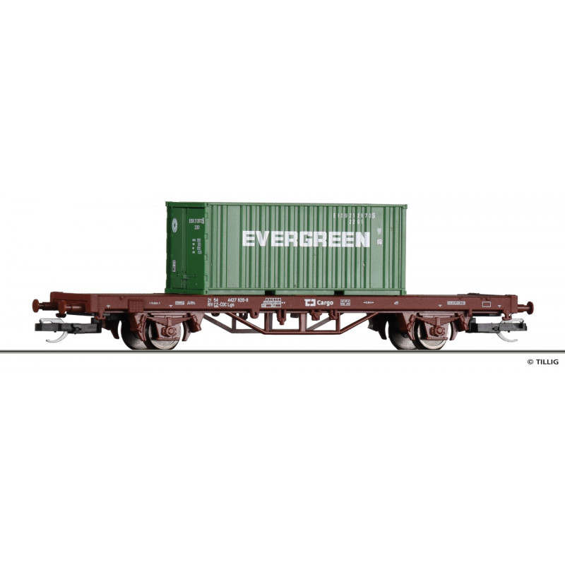 TILLIG (START) 2-axle flatbed freight car Lgs ČD Cargo loaded with "EVERGREEN" container, 6th edition.   TT