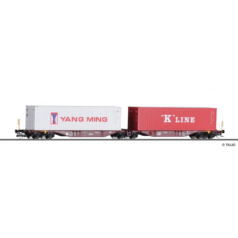 TILLIG 6-axle container wagon Sggmrss 578.0 ČD Cargo loaded with 2 x 40' containers, 6th edition.  TT