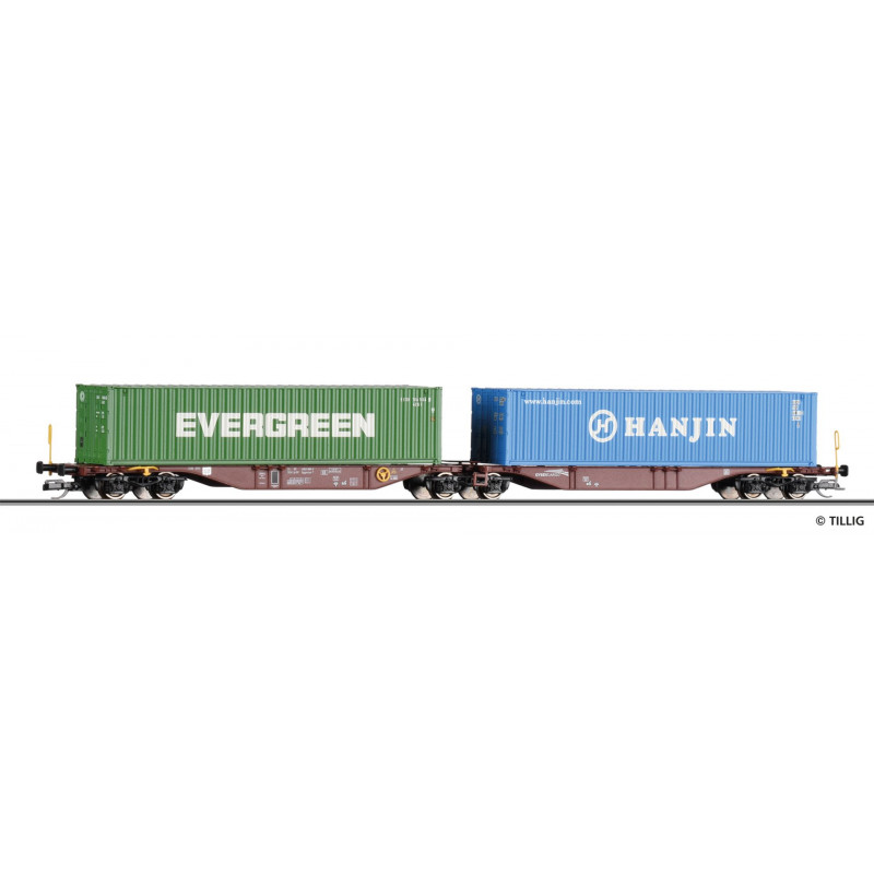 TILLIG 6-axle container wagon Sggmrss GySEV Cargo loaded with 2 x 40' containers, 6th edition. TT