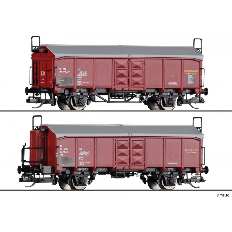 TILLIG set of 2 pcs 2-axle open wagon with sliding roof Utz/Tms ČSD, 4th ep.TT