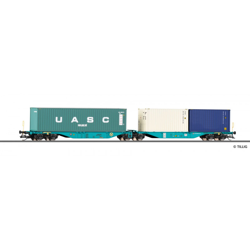 TILLIG 6-axle container wagon Sggmrs TCDD loaded with 2 containers 40, 6th edition.  TT