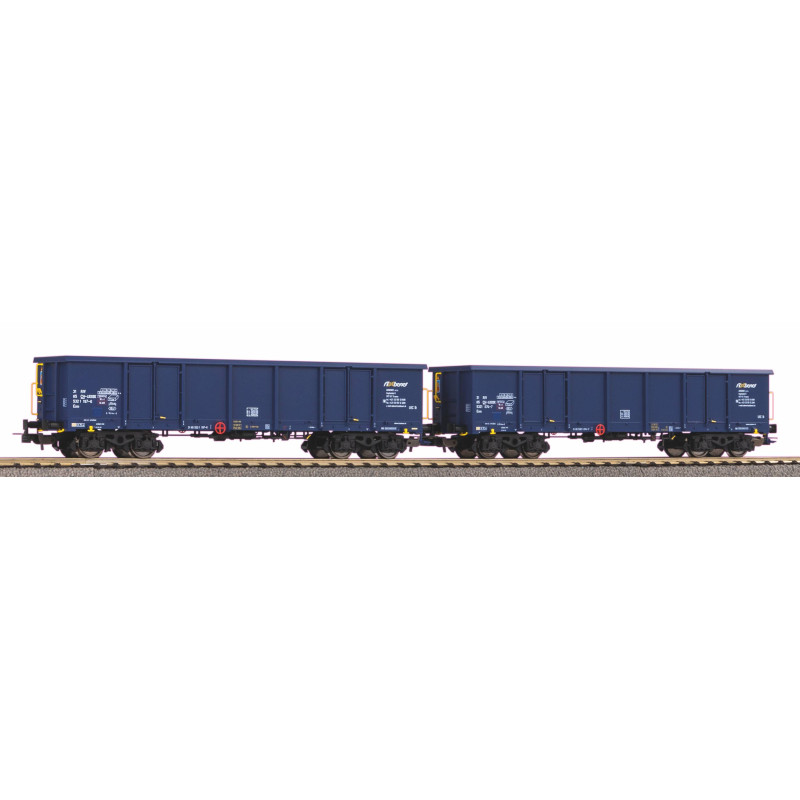 PIKO set of 2 open Eaos AXbenet wagons with sand load, 6th edition. H0
