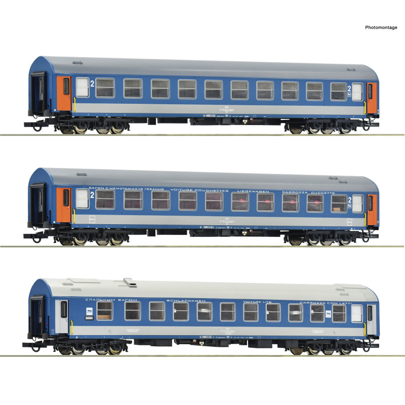 ROCO set of 3 passenger cars type Y/B-70 B, Bc, WLABm MÁV D 374/375 Vindobona/Hungaria, 4th edition, H0