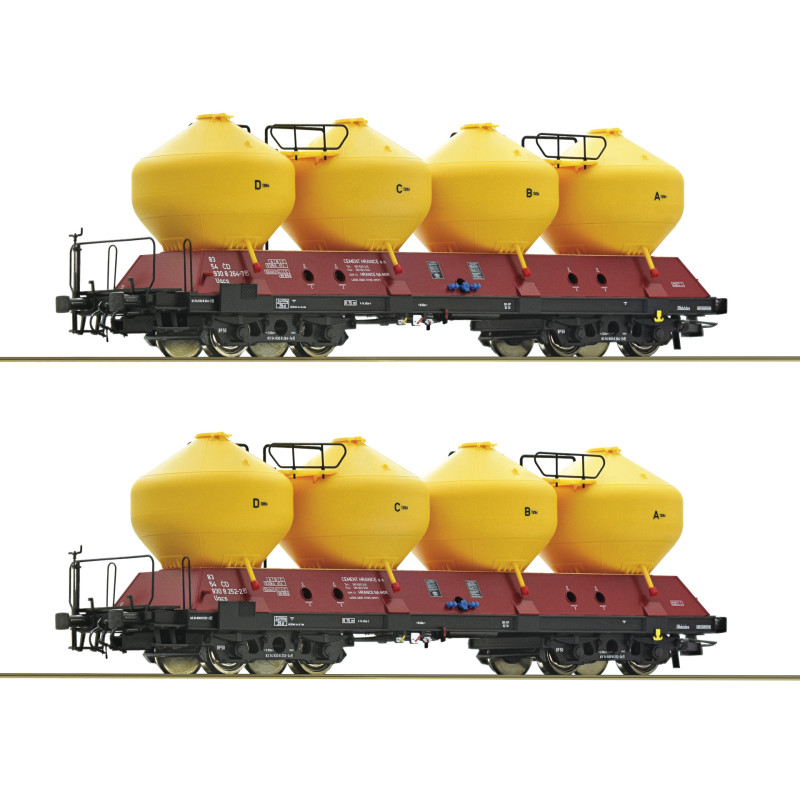 ROCO set of 2 pcs 4-axle Uacs ČD container cars, 5th edition, H0