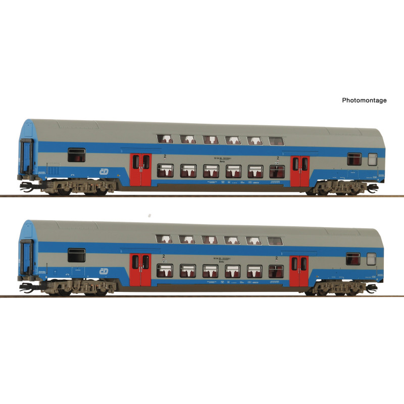 ROCO set of 2 pcs, 4-axle passenger double-decker cars, type Bmto 2nd class, ČD, 5th series.   TT