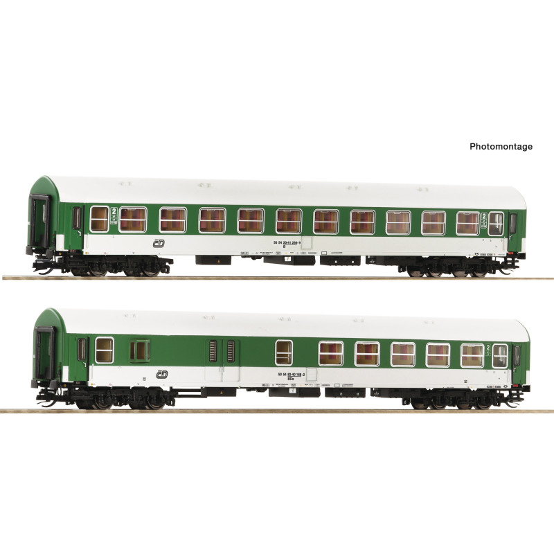 ROCO  set of 2 pcs 4-axle passenger cars type Y/B-70 B 2nd class and BDs 2nd class with ČD service compartment, 5th edition TT