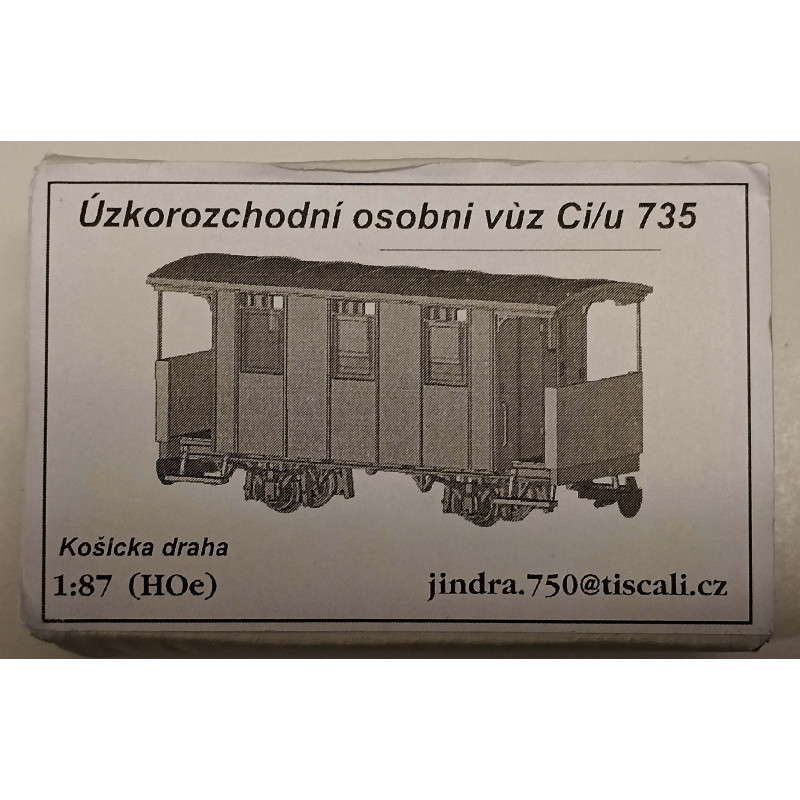 Jindra 2-axle narrow-gauge passenger car Ci/u 735 ČSD 2nd class, Košice Railway, 3rd series.