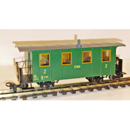 PRAGOMODEL 2-axle 2nd class passenger car Bi/ú 744 ČSD with stoves for operation with diesel locomotives, ep.III  H0/e