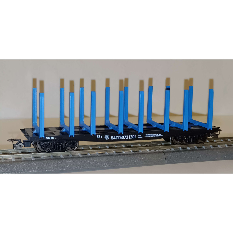 PERESVET  4-axle timber transport wagon RZD, blue, 6th edition.     TT