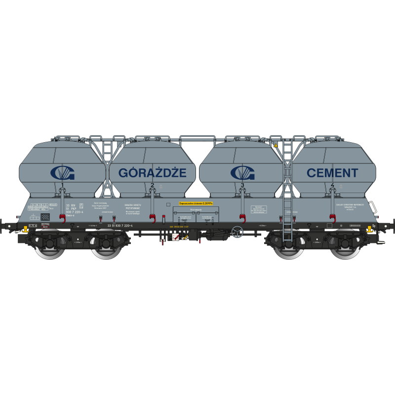 ALBERT MODELL  set of 2 pcs 4-axle container wagon for transporting cement Uacs-x PKP, gray, 4th edition   H0