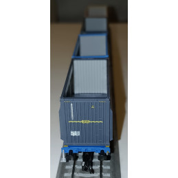 TILLIG  soupr. dvou 4nápr. ploš. vozů InnoWaggon ložená 4 ks kontejnerů WoodTainer, 6.ep. TT