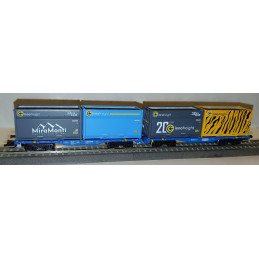 TILLIG  set of two 4-axle flat cars InnoWaggon loaded with 4 WoodTainer containers, 6th edition TT