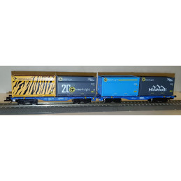 TILLIG  set of two 4-axle flat cars InnoWaggon loaded with 4 WoodTainer containers, 6th edition TT