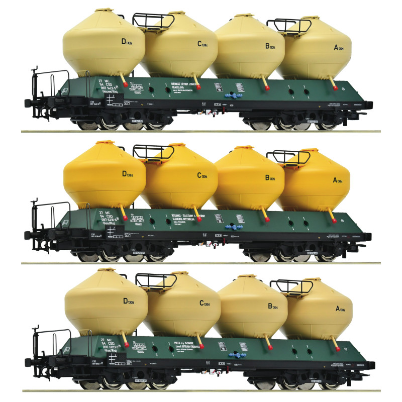 ROCO set of 3 pcs 4-axle tank cars Uacs/Raj ČSD, 4th series H0