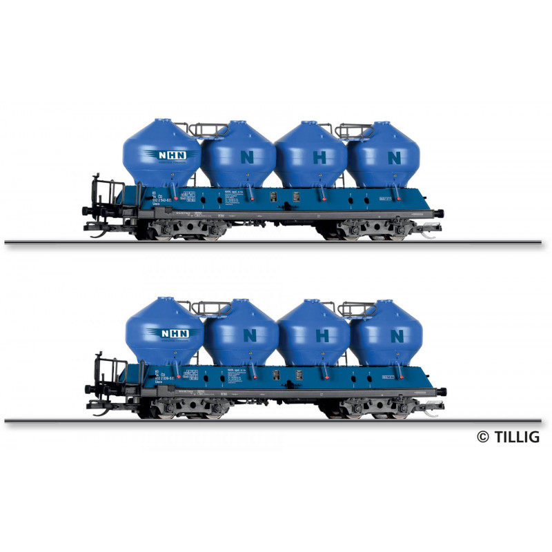 TILLIG  set of 2 pcs 4-axle container wagons Uacs 451.1 ČD, NHN spol. s.r.o., 6th edition,   TT