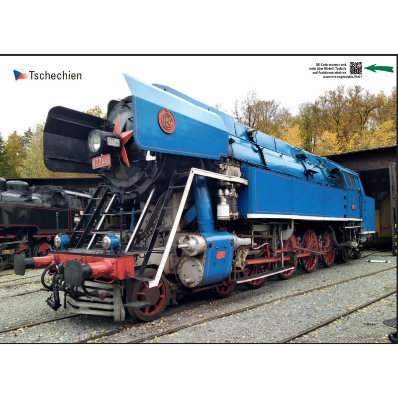 TRIX muzejní tendrová parní  lokomotiva ČD 477.043 "Papoušek", 6.ep.,  digitál + zvuk   H0