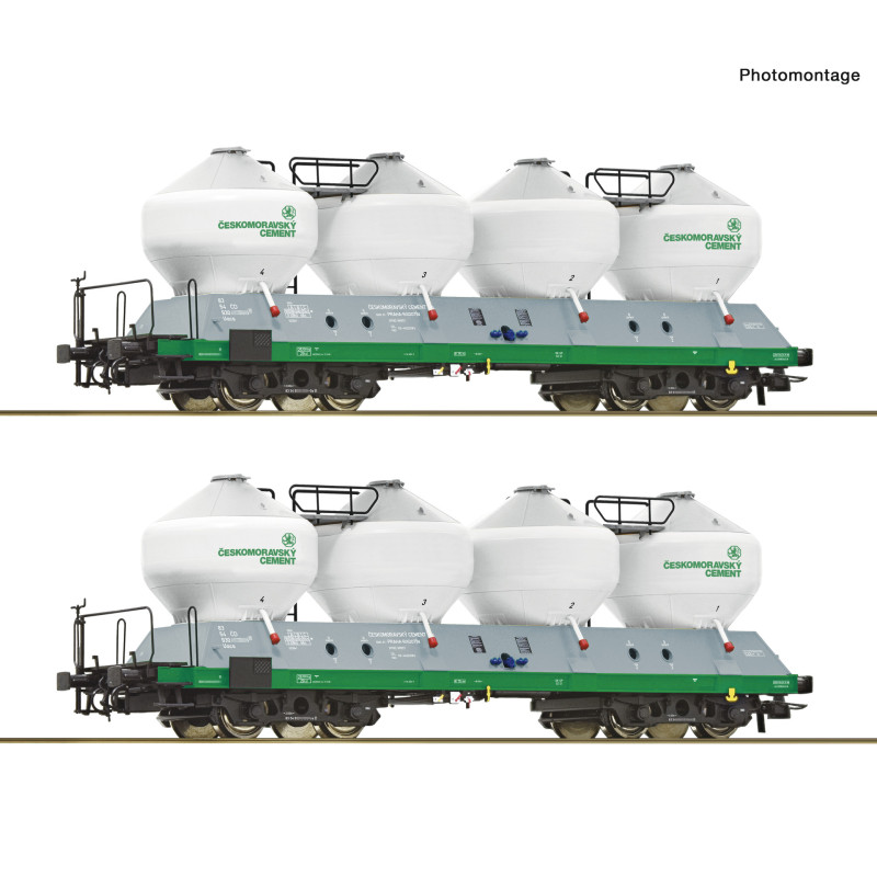 ROCO set of 2 pcs 4-axle Uacs ČD container cars, 6th edition  H0