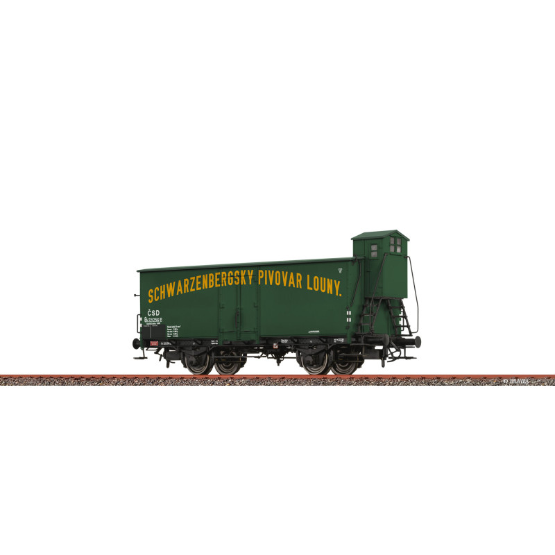 BRAWA  2-axle covered wagon Gb "Schwarzenberg Brewery Louny" ČSD with brakeman's cab, wagon no.: 221 256 [P], 2nd edition  H0
