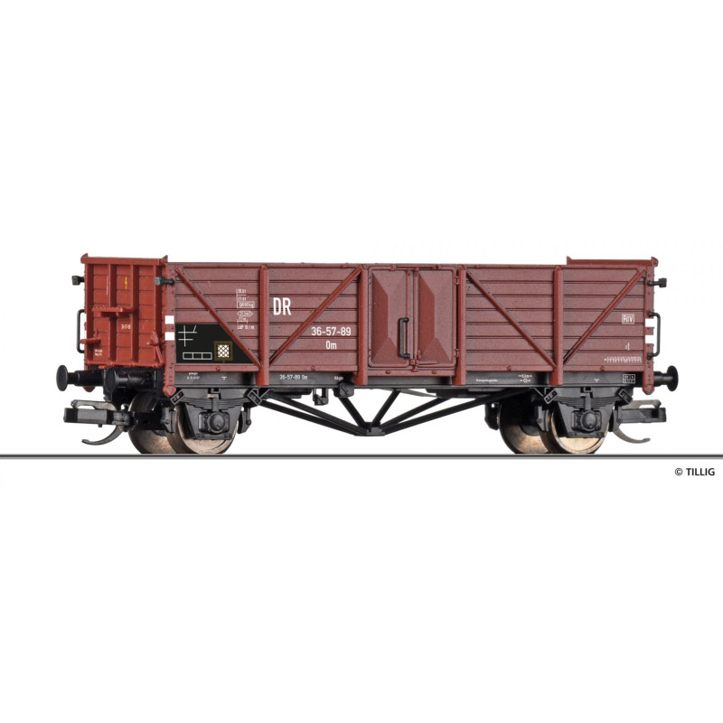 TILLIG 2-axle open freight car Om DR – version with wooden walls, 3rd edition TT