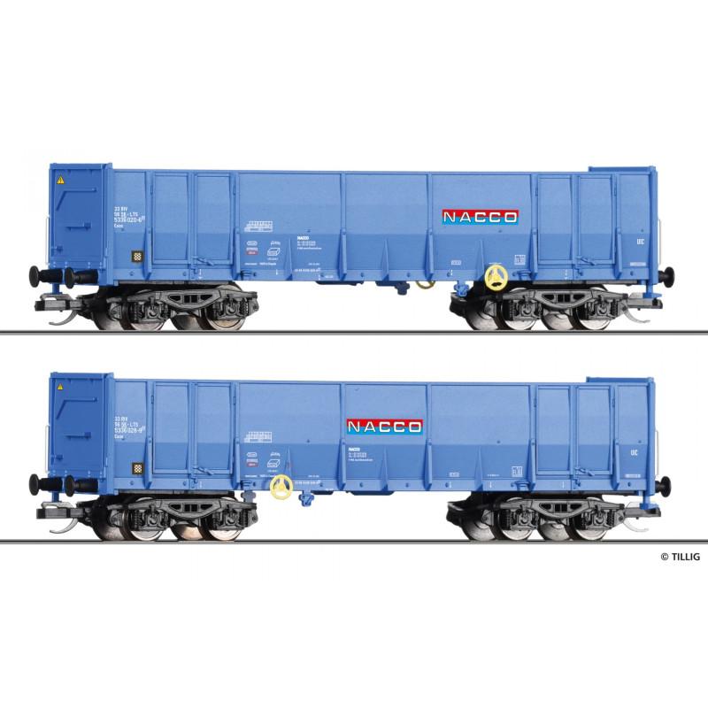 TILLIG  set of 2 pcs 4-axle high-sided open wagon Eaos  SK-LTS NACCO, 6th edition  TT