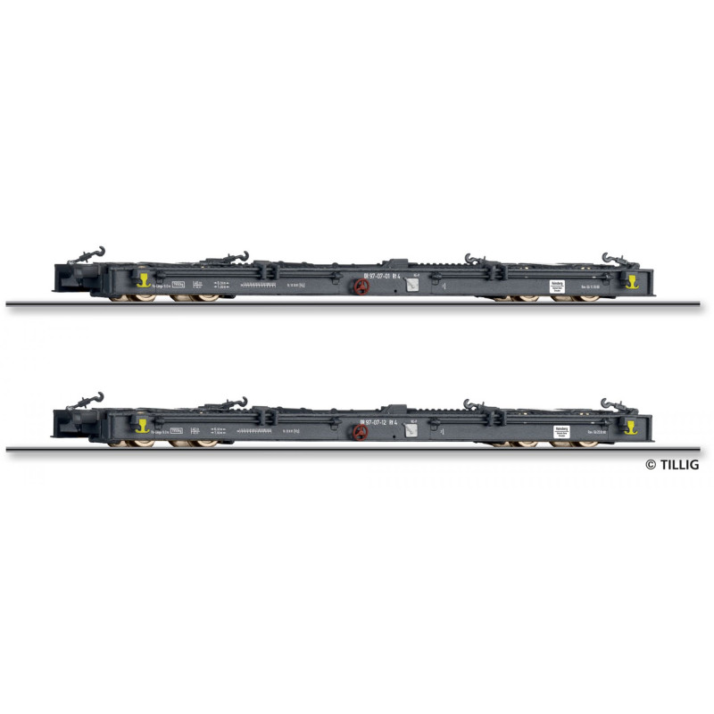 TILLIG  set of 2 narrow-gauge flatcars Rf4 DR, 4th edition  H0e