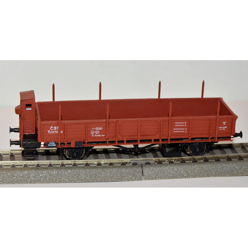 PRAGOMODEL  Otevřený 2nápr. nákladní vůz řady Vtd ČSD s brzdařskou budkou, dřevěné bočnice, červenohnědý, 3.ep.  H0