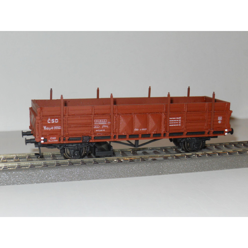 copy of CZMHAND  Otevřený 2nápr. nákladní vůz řady Vtd ČSD s brzdařskou budkou, dřevěné bočnice, červenohnědý, 3.ep.  H0