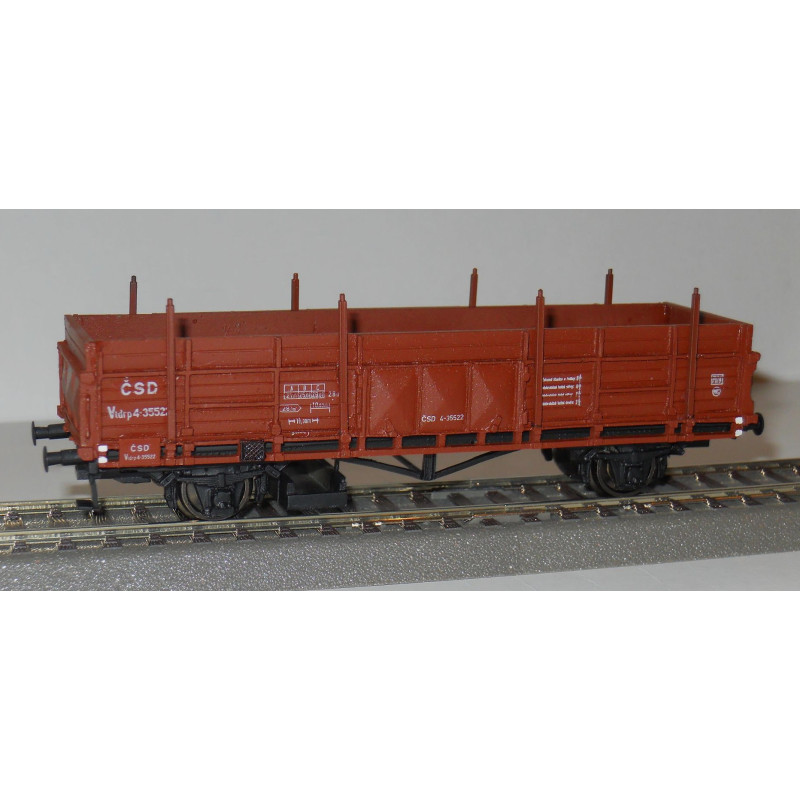 PRAGOMODEL  Otevřený 2nápr. nákladní vůz řady Vtdrp ČSD, dřevěné bočnice, červenohnědý, 3.ep.  H0