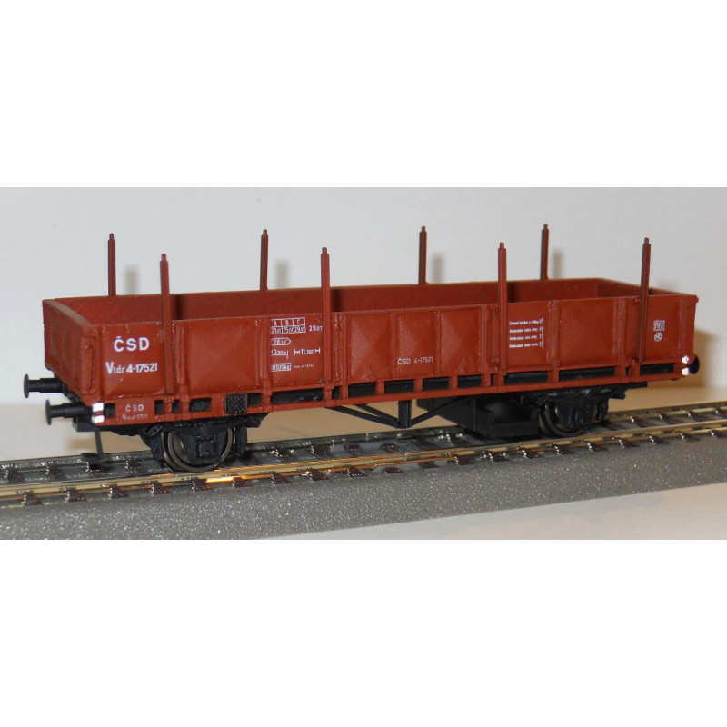 PRAGOMODEL  Otevřený 2.nápr. nákladní vůz řady Vtdr ČSD s plechovými bočnicem, červenohnědý, 3.ep.   H0