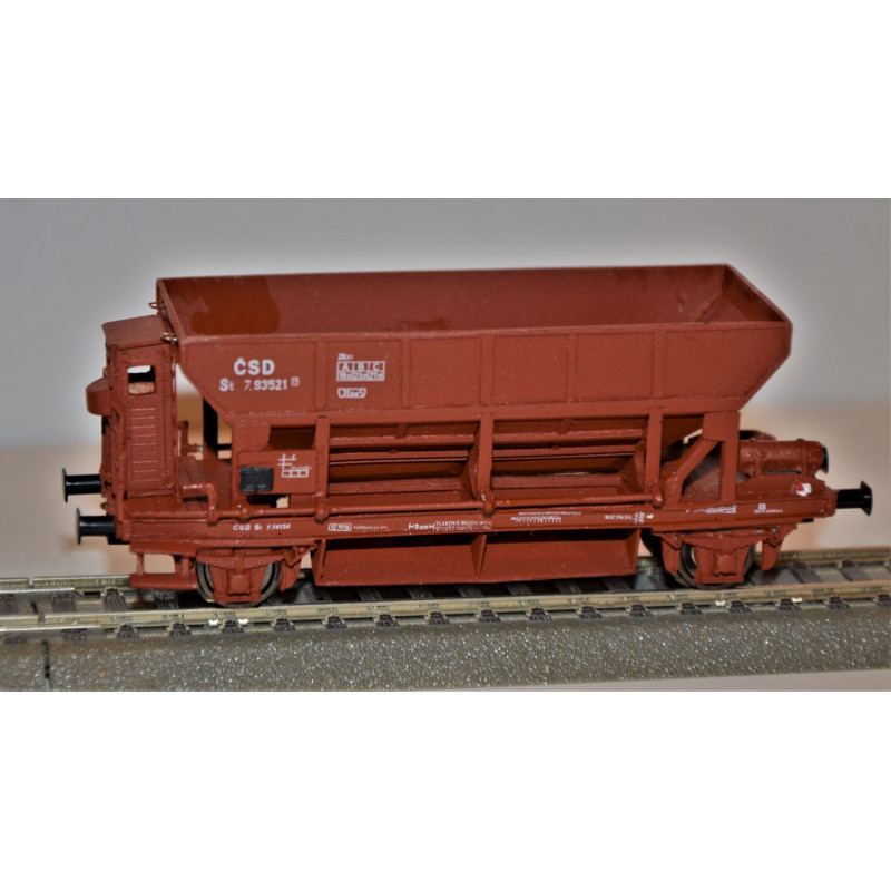 PRAGOMODEL  výsypný 2nápr. vůz ČSD St s brzdařskou budkou, hnědý, 3.ep.  H0